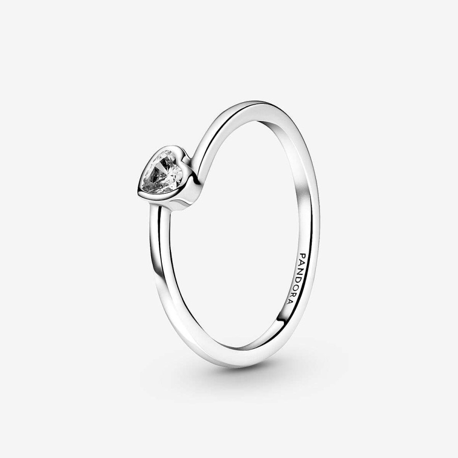 Pandora Anel Clear Tilted Heart Solitaire Wholesale