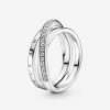 Pandora Anel Crossover Pav Triple Band Prata Clearance