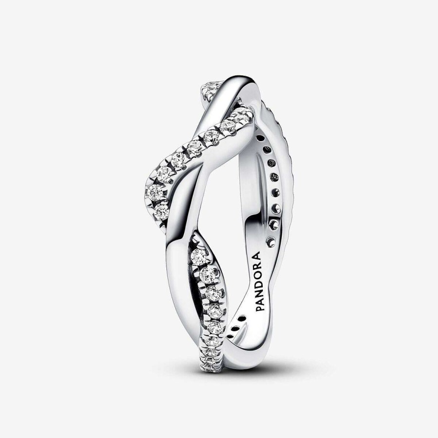 Pandora Anel Sparkling Intertwined Wave Clearance