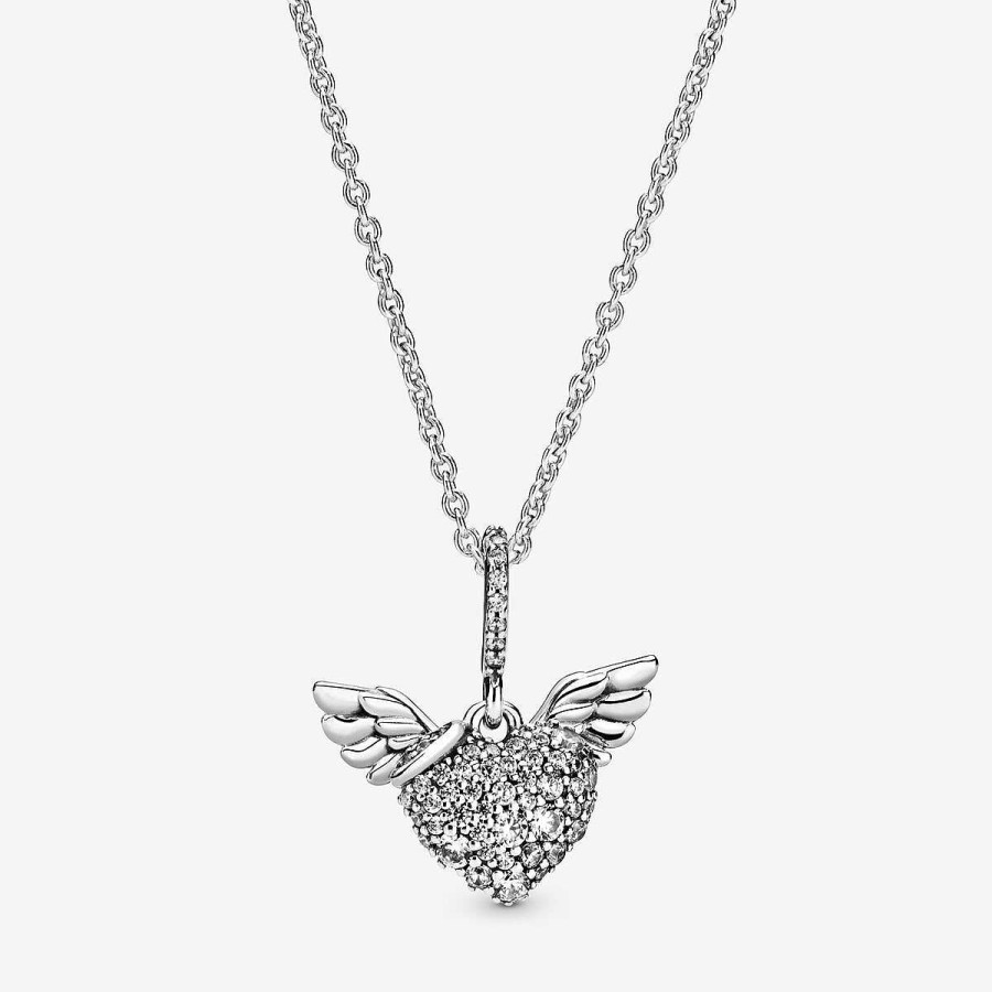 Pandora Colar Pav Heart &Amp; Angel Wings Clearance