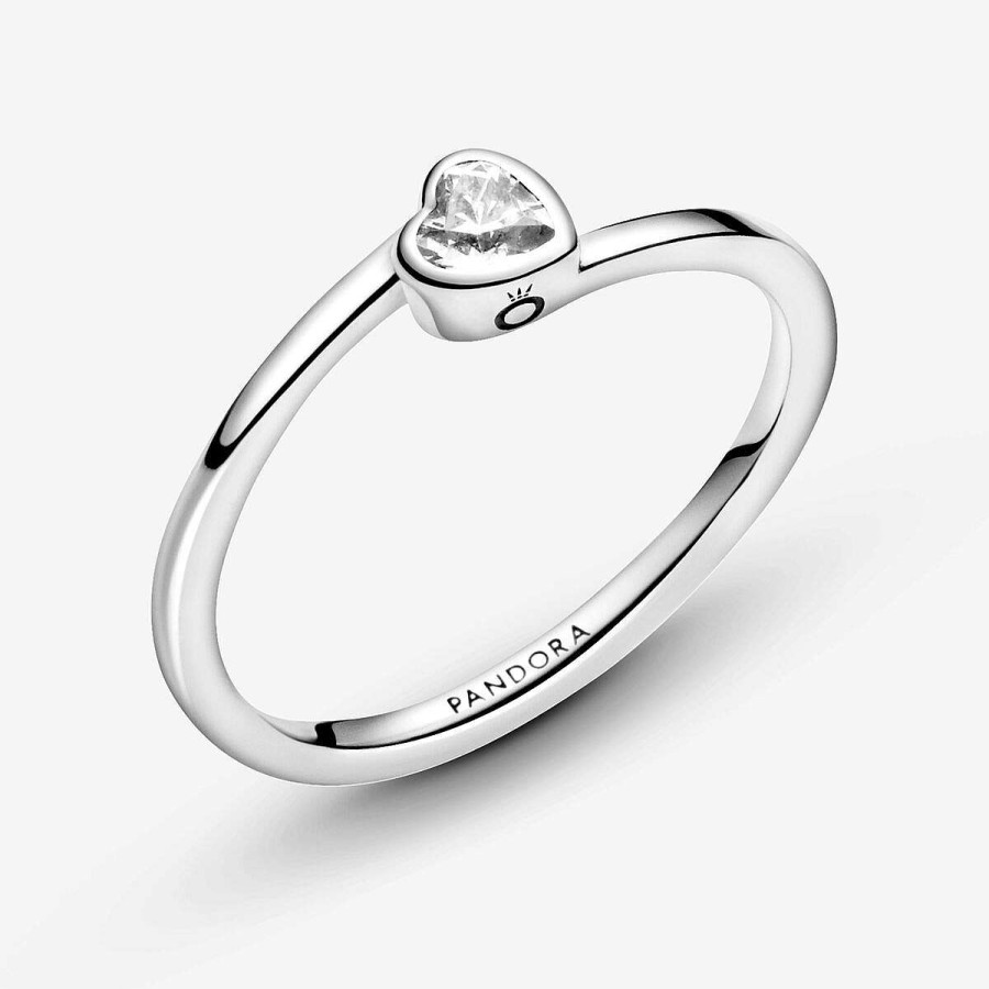 Pandora Anel Clear Tilted Heart Solitaire Hot