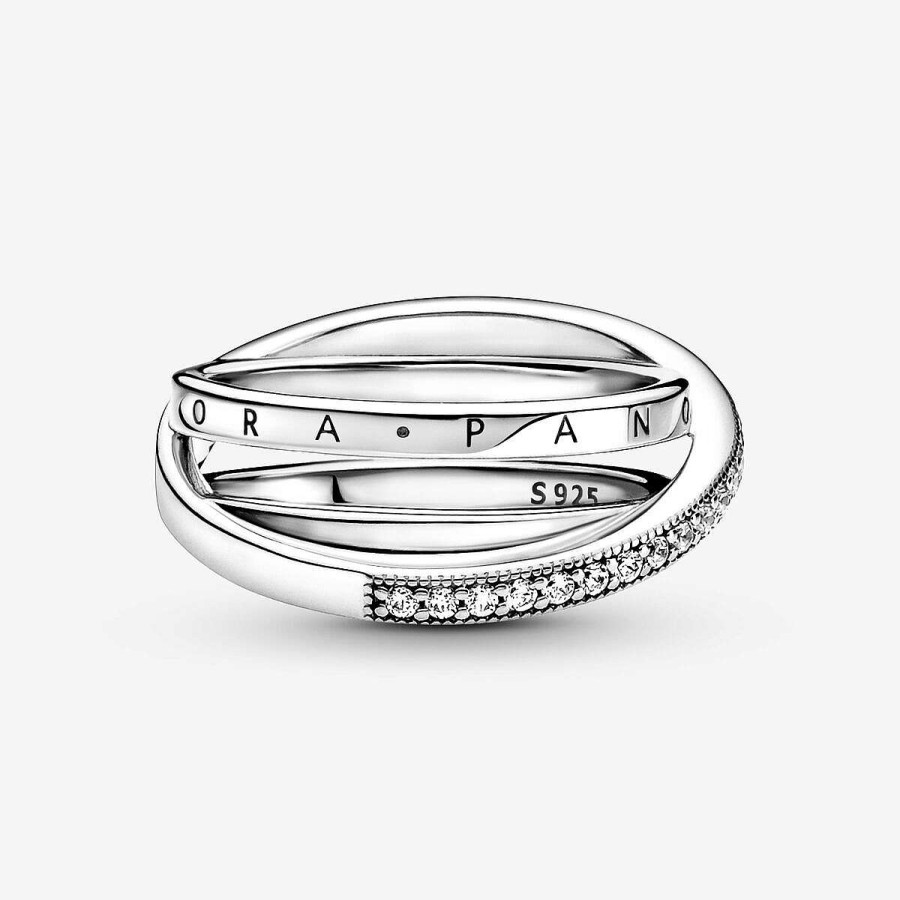 Pandora Anel Crossover Pav Triple Band Prata Hot