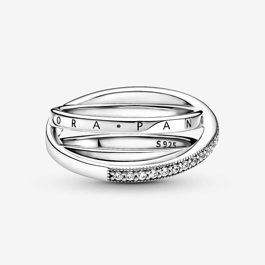 Pandora Anel Crossover Pav Triple Band Prata Clearance