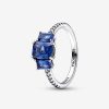 Pandora Anel Blue Rectangular Three Stone Sparkling Azul Online