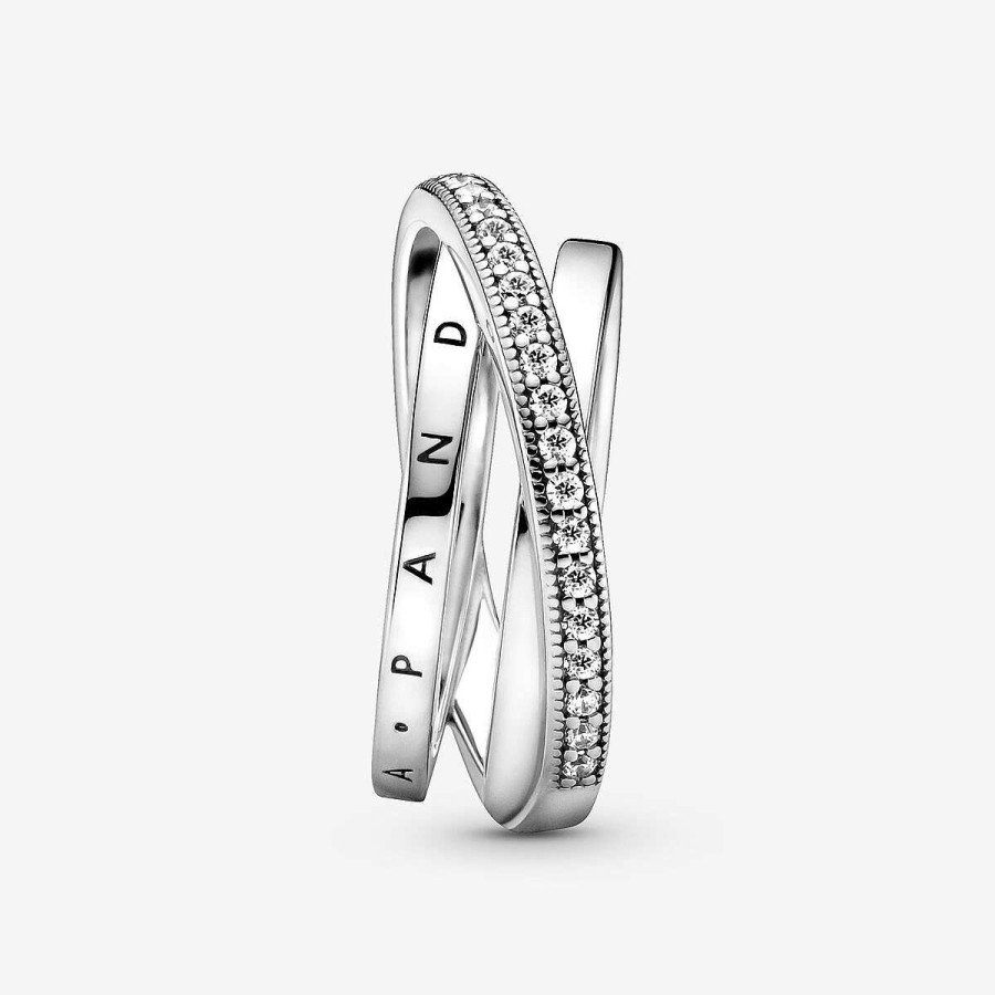 Pandora Anel Crossover Pav Triple Band Prata Clearance