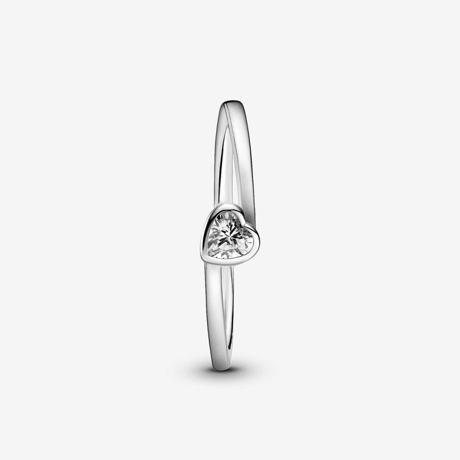 Pandora Anel Clear Tilted Heart Solitaire Hot