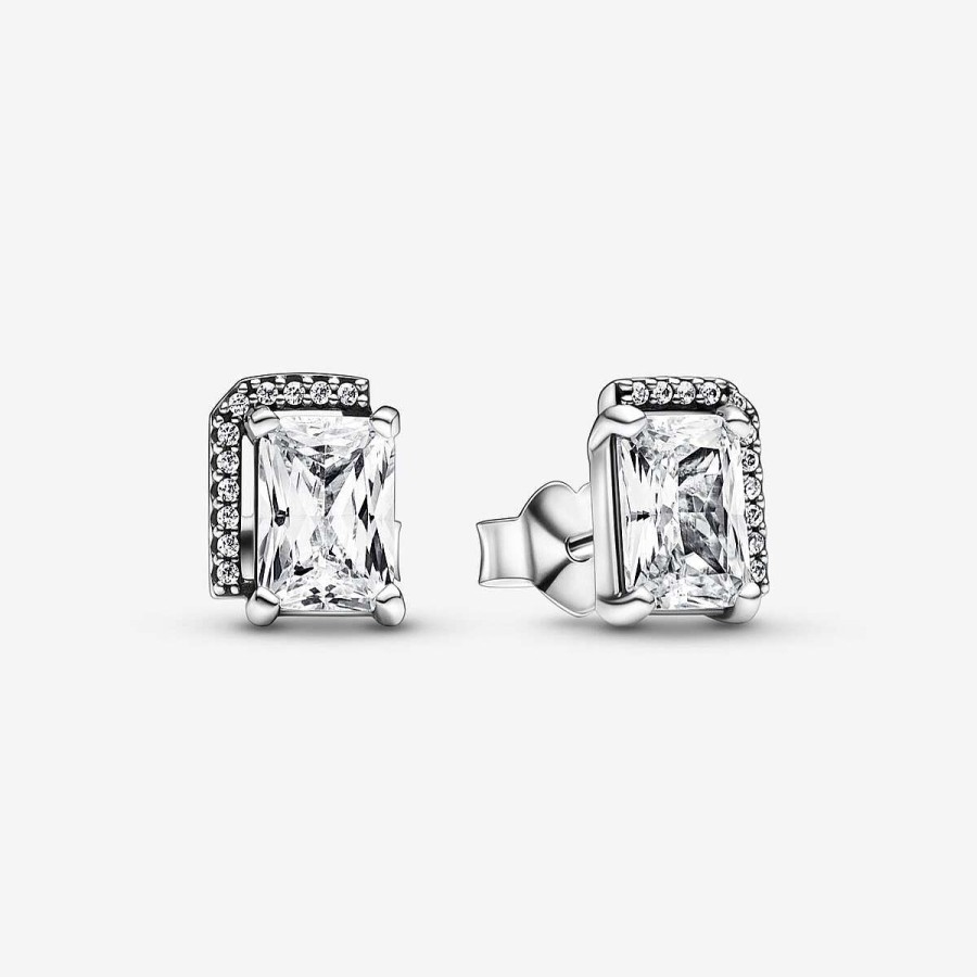 Pandora Brincos Rectangular Sparkling Halo Clearance