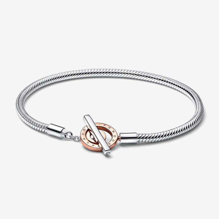 Pandora Pulseira Malha Snake Barra T Log Tipo Dois Tons Pandora Signature Clearance