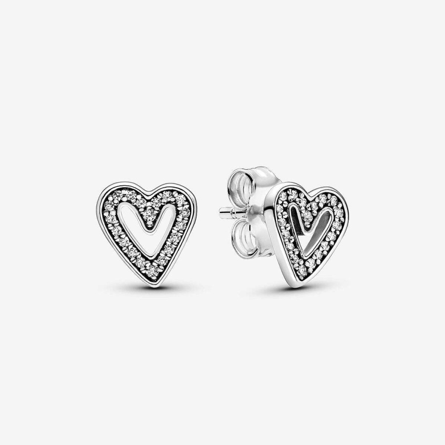 Pandora Brincos Sparkling Freehand Heart Wholesale